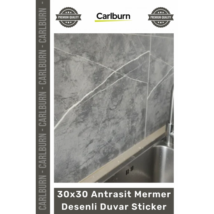 Özel Üretim Kendinden Yapışkanlı Mutfak Banyo Kaplama 30x30 Antrasit Mermer Desenli Duvar Sticker