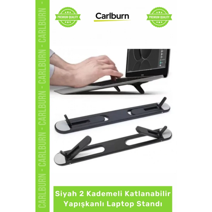 Özel Üretim Ergonomik Notebook Yükseltici Siyah 2 Kademeli Katlanabilir Yapışkanlı Laptop Standı