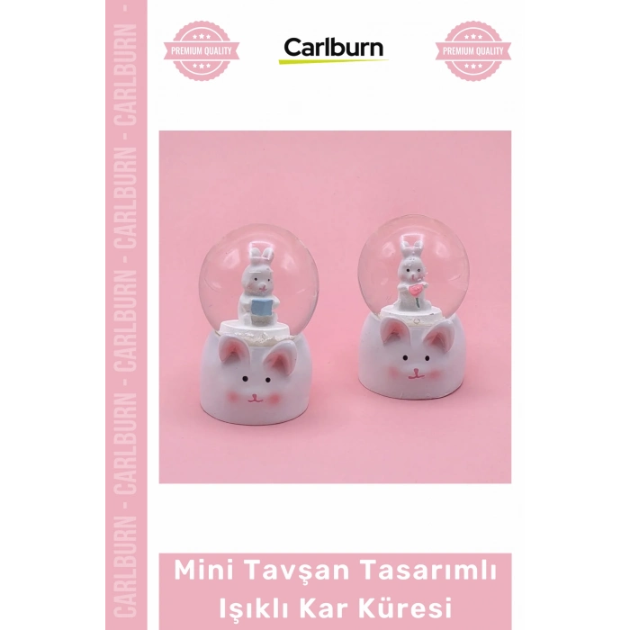 Özel Üretim Hediyelik Dekoratif Estetik Gece Lambası Mini Boy Tavşan Tasarımlı Işıklı Kar Küresi