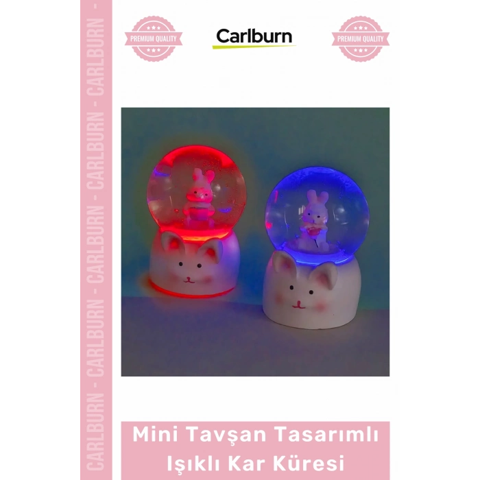 Özel Üretim Hediyelik Dekoratif Estetik Gece Lambası Mini Boy Tavşan Tasarımlı Işıklı Kar Küresi