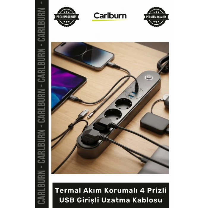 #Uzatma TypeC Şarjlı Dayanıklı 2500 Watt Termal Akım Korumalı 4 Prizli USB Girişli Uzatma Kablosu