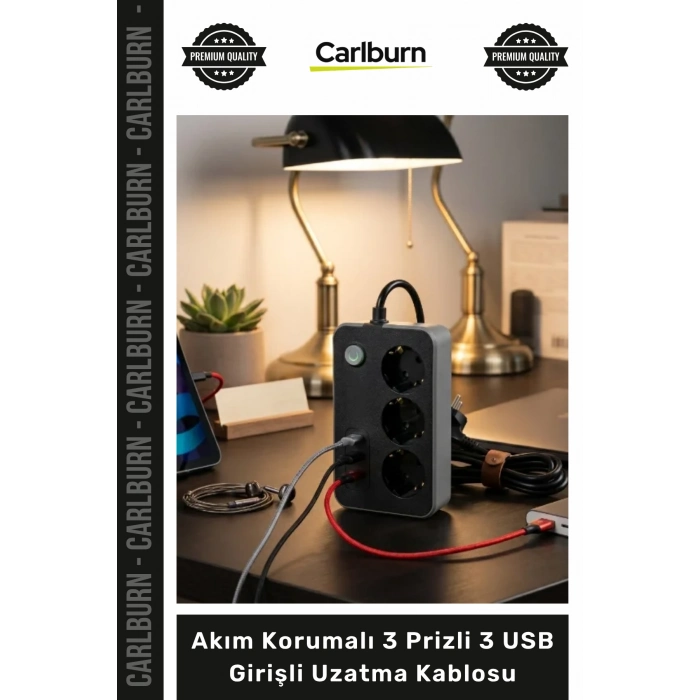 #Uzatma 2 Metre Yanmaz Gövde Çocuk Korumalı Akım Korumalı 3 Prizli 3 USB Girişli Uzatma Kablosu