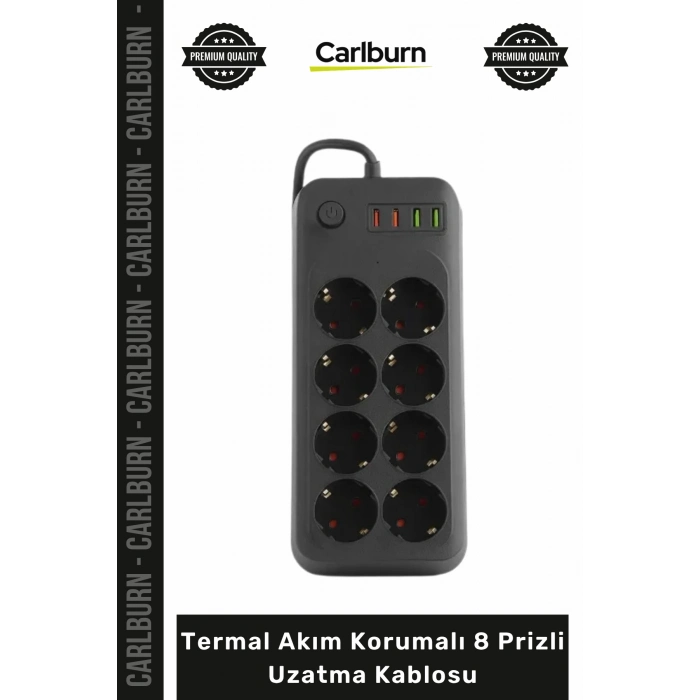 #Uzatma 4 USB Portlu IQ Akıllı Şarj Özellikli Bakır Grup Priz Termal Akım Korumalı 8 Prizli Uzatma