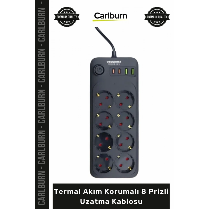 #Uzatma 4 USB Portlu IQ Akıllı Şarj Özellikli Bakır Grup Priz Termal Akım Korumalı 8 Prizli Uzatma