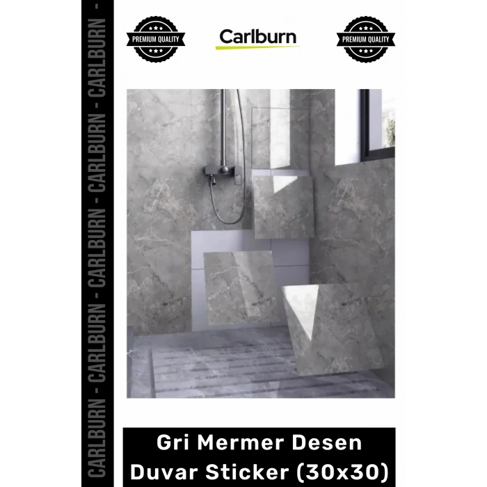 Dayanıklı Nem Su Yağ Geçirmez Mutfak Banyo Tezgah Şık Kendinden Yapışkanlı Gri Mermer 30x30cm
