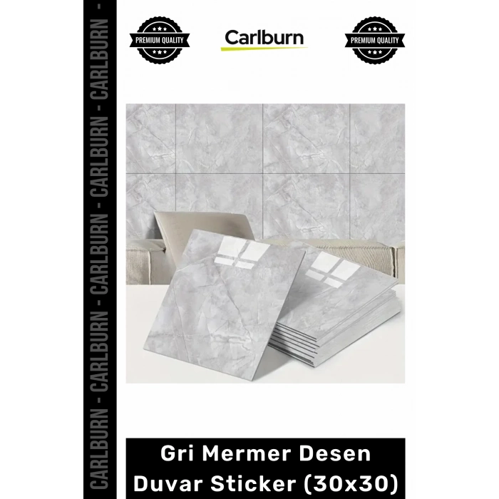 Dayanıklı Nem Su Yağ Geçirmez Mutfak Banyo Tezgah Şık Kendinden Yapışkanlı Gri Mermer 30x30cm