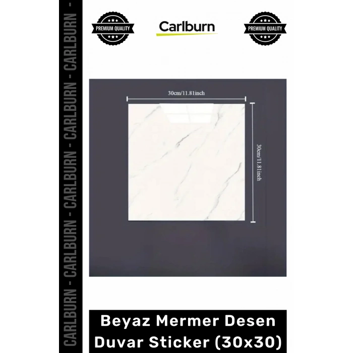 Dayanıklı Nem Su Yağ Geçirmez Mutfak Banyo Tezgah Şık Kendinden Yapışkanlı Beyaz Mermer 30x30cm
