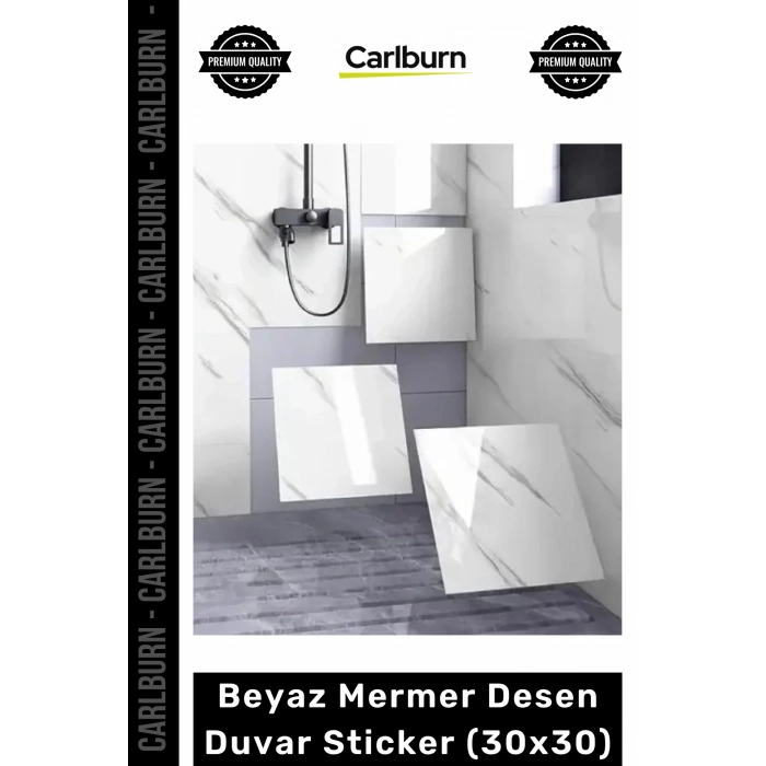 Dayanıklı Nem Su Yağ Geçirmez Mutfak Banyo Tezgah Şık Kendinden Yapışkanlı Beyaz Mermer 30x30cm