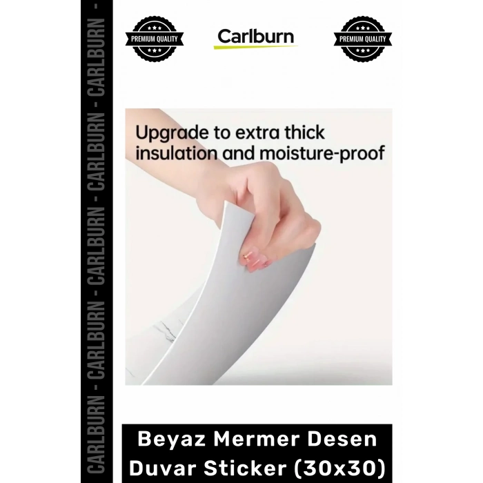 Dayanıklı Nem Su Yağ Geçirmez Mutfak Banyo Tezgah Şık Kendinden Yapışkanlı Beyaz Mermer 30x30cm