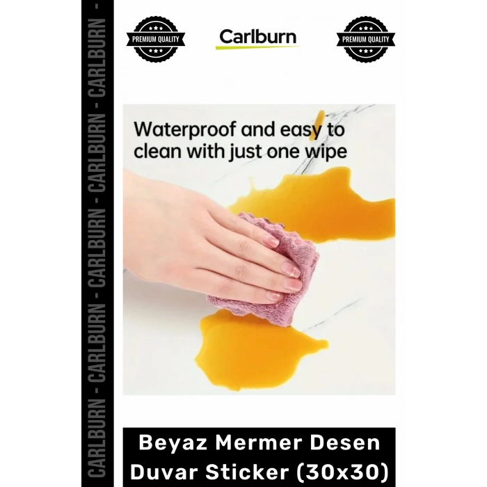Dayanıklı Nem Su Yağ Geçirmez Mutfak Banyo Tezgah Şık Kendinden Yapışkanlı Beyaz Mermer 30x30cm