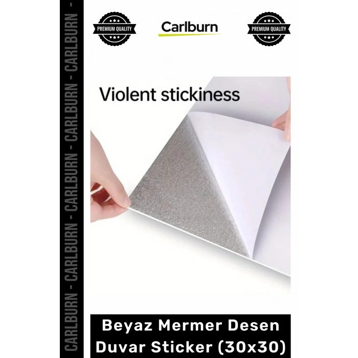 Dayanıklı Nem Su Yağ Geçirmez Mutfak Banyo Tezgah Şık Kendinden Yapışkanlı Beyaz Mermer 30x30cm