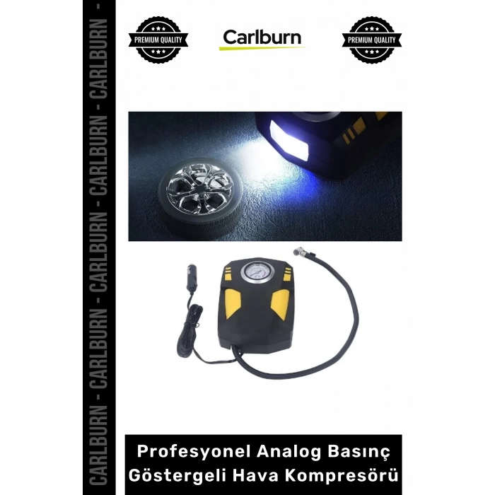 Özel Üretim Oto 12V Çakmaklık Girişli Güçlü LED Fenerli Profesyonel Analog Basınç Göstergeli Hava Kompresörü