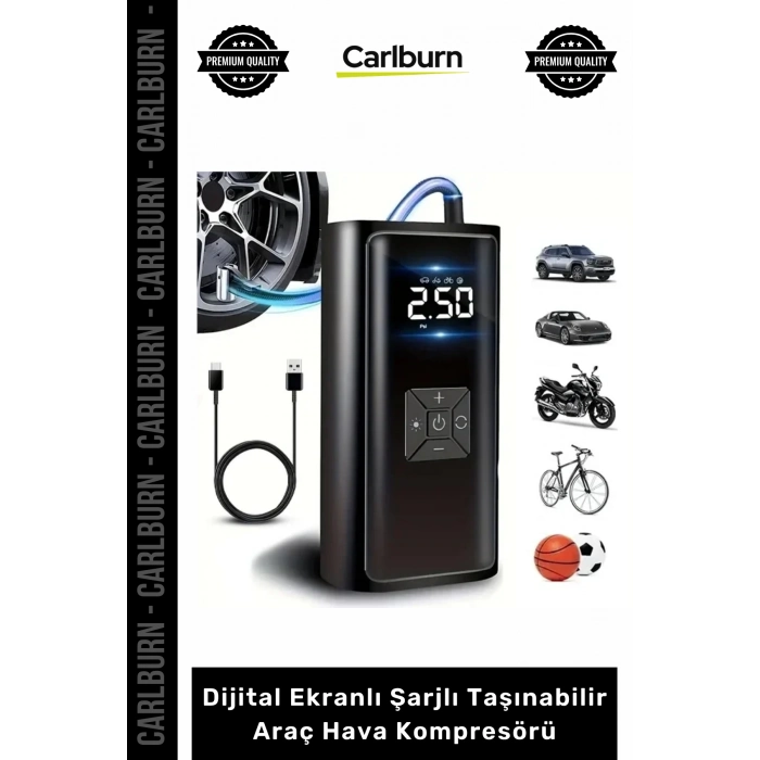 Özel Üretim Dual Mod 150 PSI Led Powerbank Dijital Ekranlı Şarjlı Taşınabilir Araç Hava Kompresörü