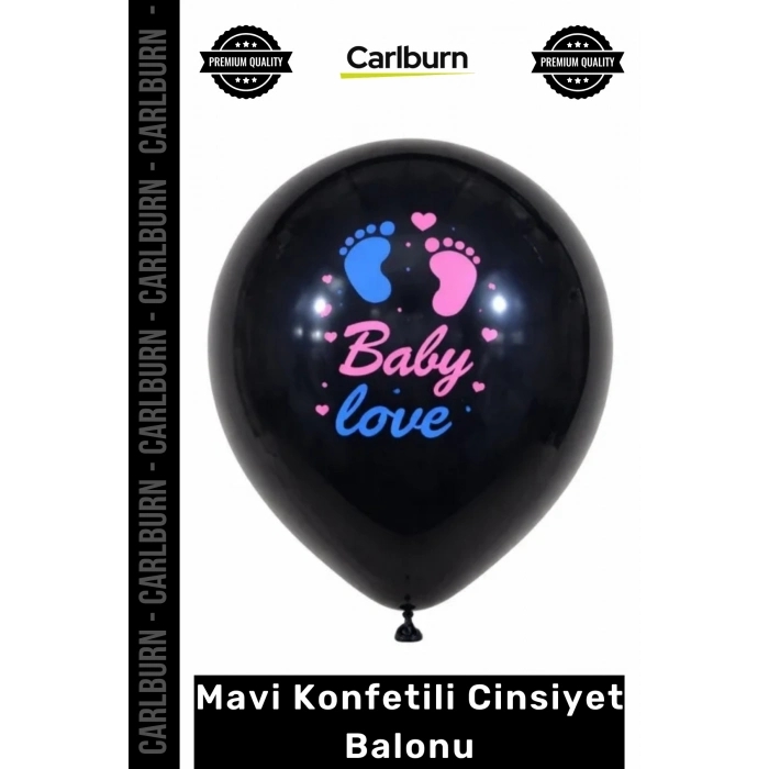 Özel Üretim Siyah Opak Latex Baby Love Baskılı Gender Reveal Helyum Mavi Konfetili Cinsiyet Balonu