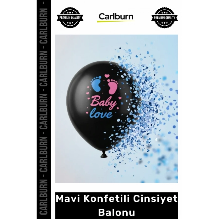 Özel Üretim Siyah Opak Latex Baby Love Baskılı Gender Reveal Helyum Mavi Konfetili Cinsiyet Balonu