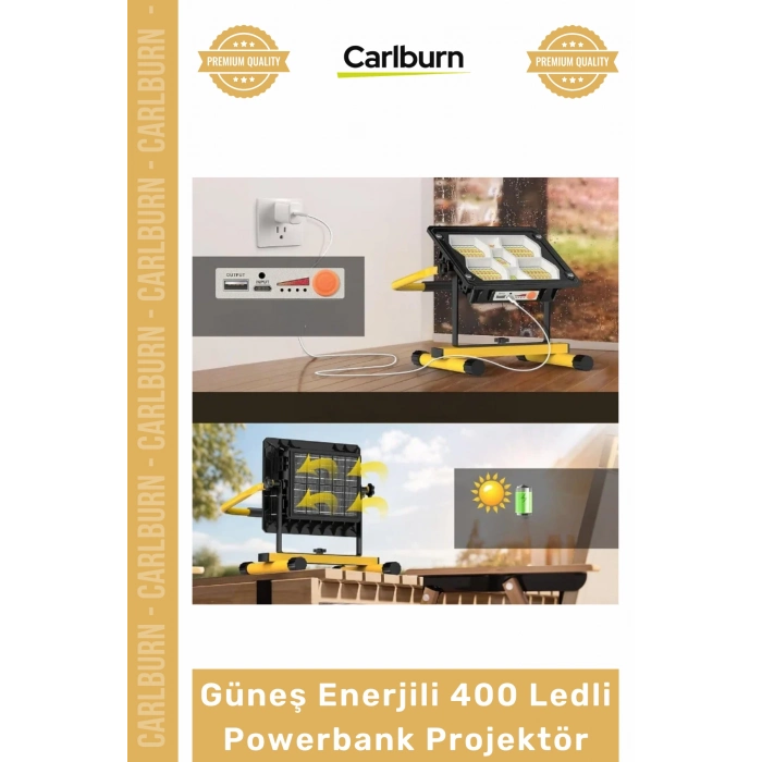 Özel Üretim Solar Şarjlı Kamp Şantiye Bahçe Aydınlatma Güneş Enerjili 400 Ledli Powerbank Projektör
