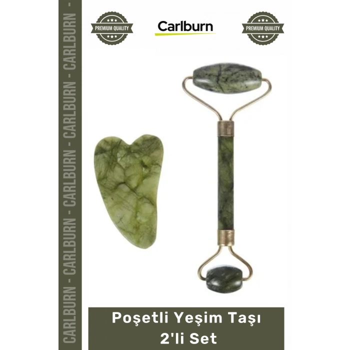 Özel Üretim Doğal Masaj Roller Kristal Terapi Cilt Bakımı Yüz Rahatlatıcı Poşetli Yeşim Taşı 2li Se