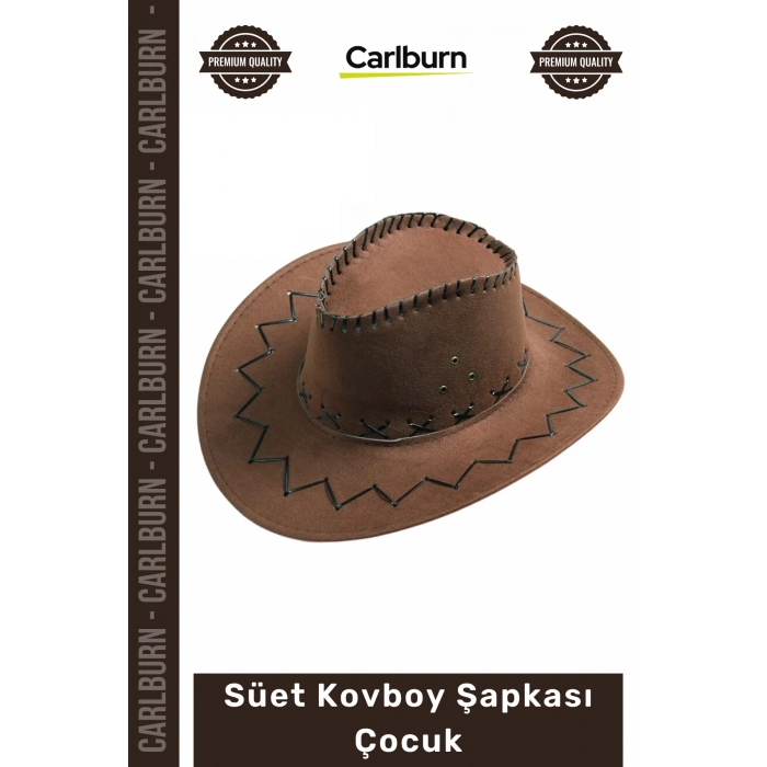 Özel Üretim Nubuk Kumaş Kostüm Parti Aksesuar Kahverengi Bağlama İpli Şık Süet Kovboy Şapkası Çocuk