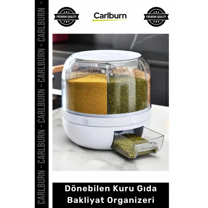 Özel Üretim 360 Derece 6 Bölmeli Hava Geçirmez Erzak Dönebilen Kuru Gıda Bakliyat Organizeri