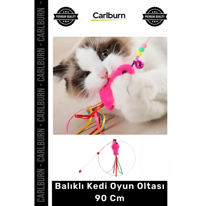 Özel Üretim Dayanıklı İnteraktif Eğitici Hareketli Avcı Kedi Oyuncağı Balıklı Kedi Oyun Oltası 90 Cm