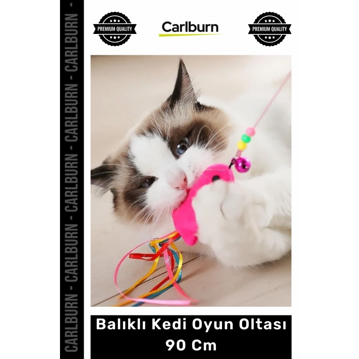 Özel Üretim Dayanıklı İnteraktif Eğitici Hareketli Avcı Kedi Oyuncağı Balıklı Kedi Oyun Oltası 90 Cm