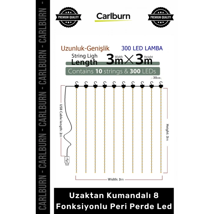8 Fonksiyonlu Peri Perde Led Uzaktan Kumandalı Günışığı Perde Peri Led (3 mt x 3 mt)