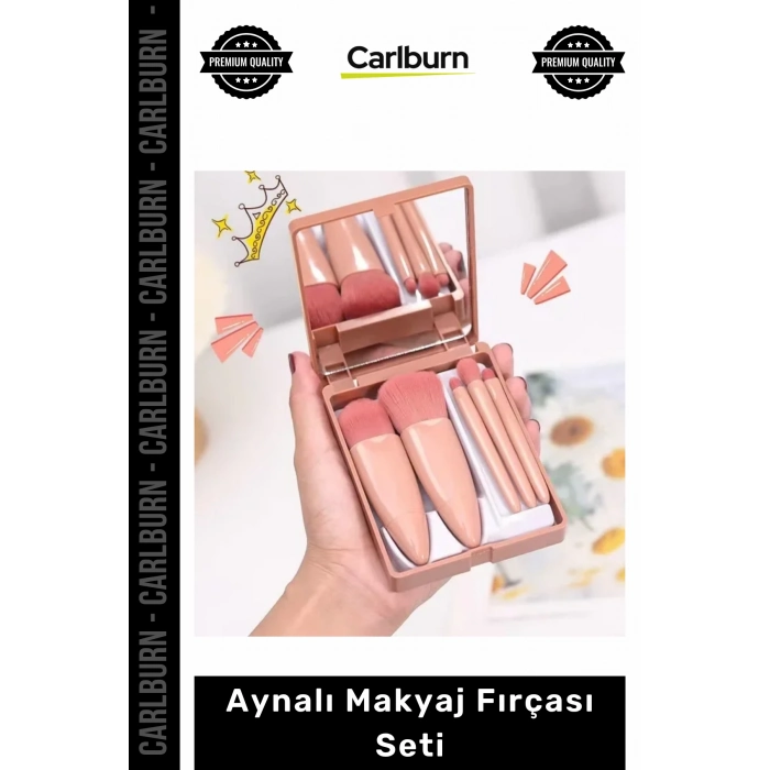 #Makyaj 5 Parça Profesyonel Taşınabilir Yumuşak Fiber Kıl ABS Kasa Aynalı Makyaj Fırçası Seti