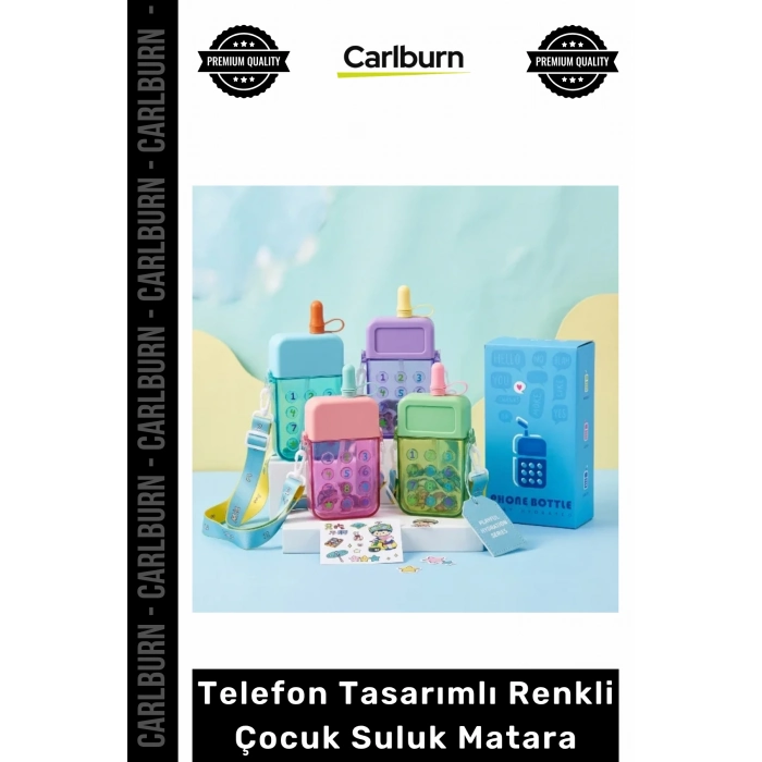 #Matara Pipetli Askılı Sızdırmaz Mika Okul Matarası Telefon Tasarımlı Renkli Çocuk Suluk Matara