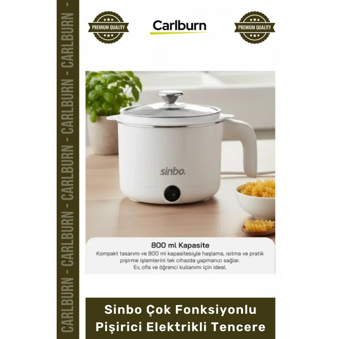 #Tencere 800ml 400W Buharlı Aparatlı Hızlı Pratik Beyaz Sinbo Çok Fonksiyonlu Pişirici Elektrikli Tencere
