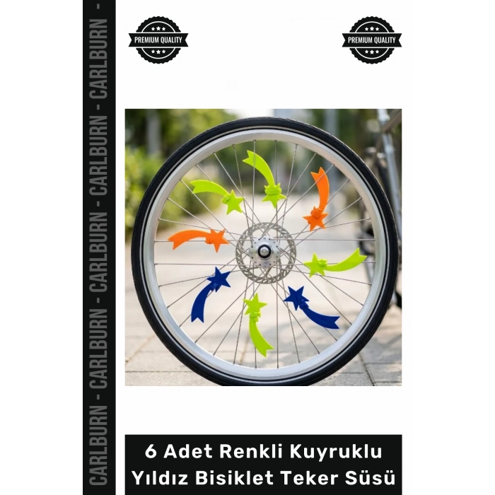 #Bisiklet Kaliteli Canlı Renk Çocuk Aksesuarı 6 Adet Renkli Kuyruklu Yıldız Bisiklet Teker Süsü