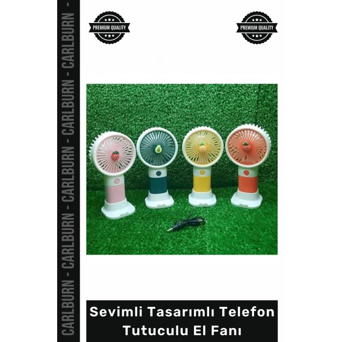 #ElFanı USB Şarjlı Taşınabilir Meyve Figürlü Masaüstü Sevimli Tasarımlı Telefon Tutuculu El Fanı