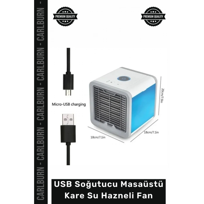 #Vantilatör LED Işıklı Sessiz Taşınabilir Nemlendirici USB Soğutucu Masaüstü Kare Su Hazneli Fan