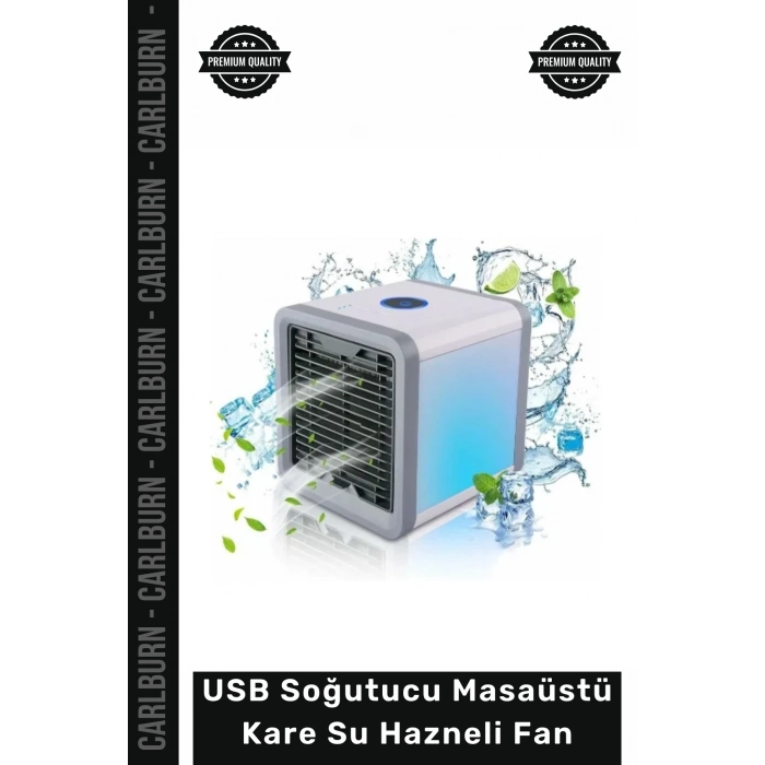 #Vantilatör LED Işıklı Sessiz Taşınabilir Nemlendirici USB Soğutucu Masaüstü Kare Su Hazneli Fan