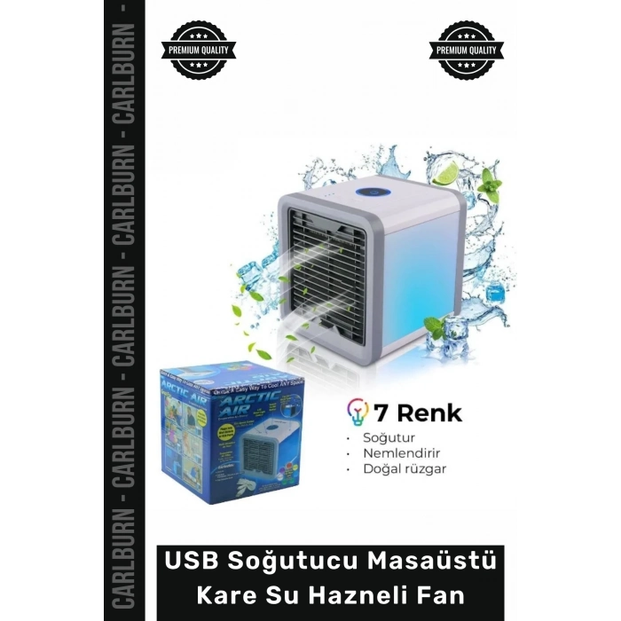 #Vantilatör LED Işıklı Sessiz Taşınabilir Nemlendirici USB Soğutucu Masaüstü Kare Su Hazneli Fan