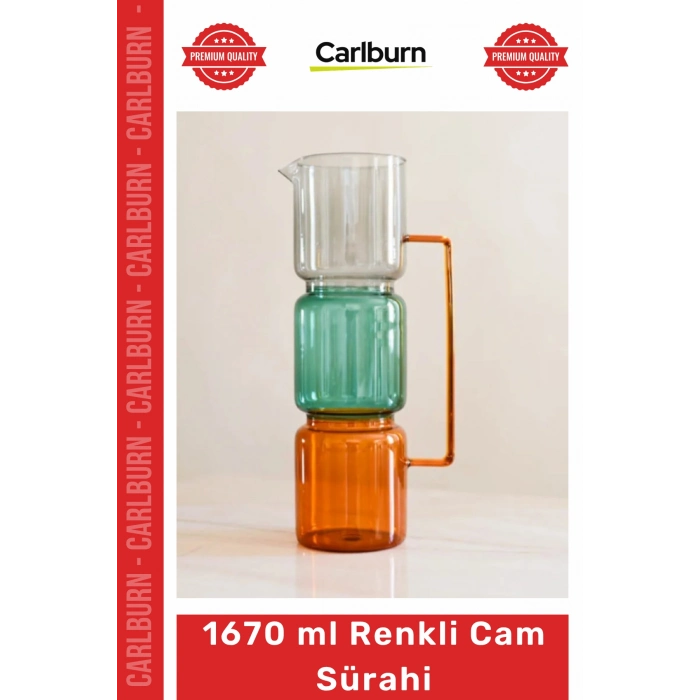 #CamSürahi Estetik Tasarım Mavi Turuncu Modern Dekoratif Mutfak Ofis 1670 ml Renkli Cam Sürahi