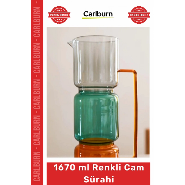 #CamSürahi Estetik Tasarım Mavi Turuncu Modern Dekoratif Mutfak Ofis 1670 ml Renkli Cam Sürahi