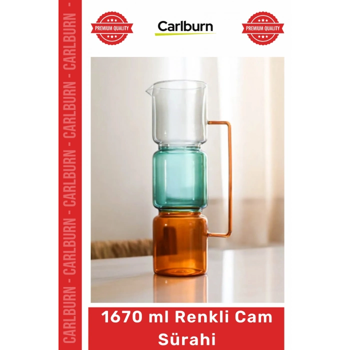 #CamSürahi Estetik Tasarım Mavi Turuncu Modern Dekoratif Mutfak Ofis 1670 ml Renkli Cam Sürahi