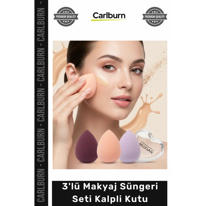 #Kozmetik Yumuşak Armut Model Pürüzsüz Görünüm Veren Profesyonel 3lü Makyaj Süngeri Seti Kalpli Kutu