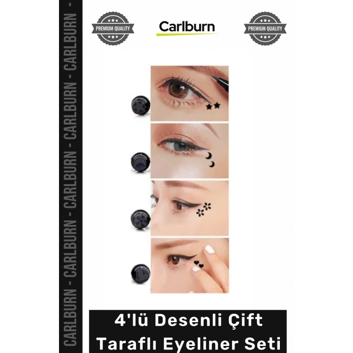 Yaratıcı Dekoratif Çift Taraflı Yoğun Siyah Pigment Makyaj 4lü Desenli Çift Taraflı Eyeliner Seti
