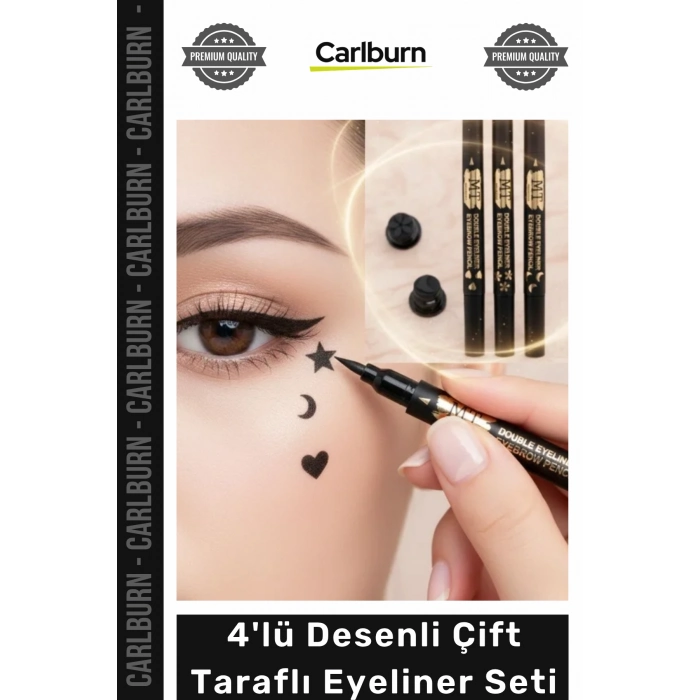 Yaratıcı Dekoratif Çift Taraflı Yoğun Siyah Pigment Makyaj 4lü Desenli Çift Taraflı Eyeliner Seti