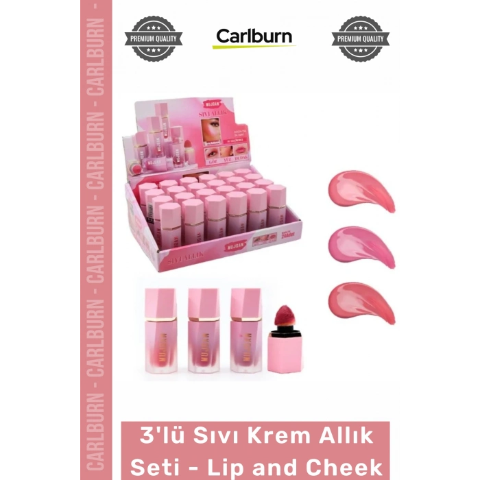 #MakyajSeti Premium Sıvı Krem Allık Dudak Yanak Lip and Cheek Suya Dayanıklı Makyaj 3lü Set