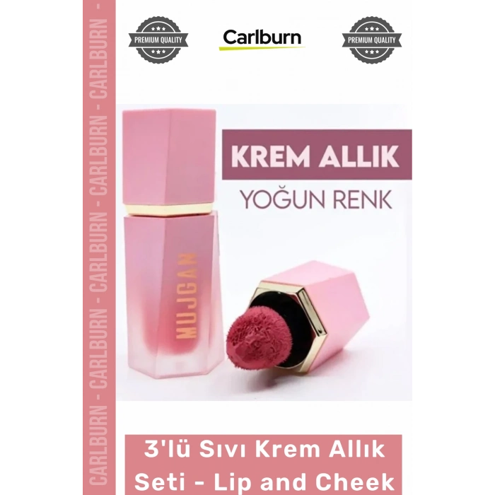 #MakyajSeti Premium Sıvı Krem Allık Dudak Yanak Lip and Cheek Suya Dayanıklı Makyaj 3lü Set