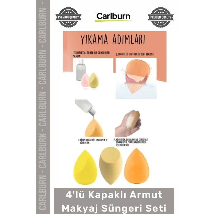 #Kozmetik Profesyonel Yumuşak Fondöten Kapatıcı Sünger 4lü Kapaklı Armut Makyaj Süngeri Seti