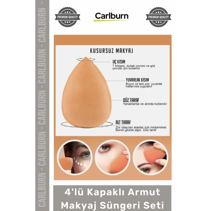 #Kozmetik Profesyonel Yumuşak Fondöten Kapatıcı Sünger 4lü Kapaklı Armut Makyaj Süngeri Seti