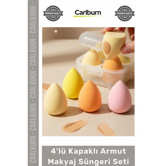 #Kozmetik Profesyonel Yumuşak Fondöten Kapatıcı Sünger 4lü Kapaklı Armut Makyaj Süngeri Seti