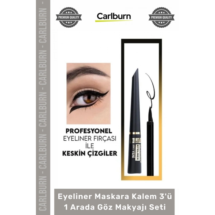 #Kozmetik Siyah Suya Dayanıklı Dolgun Kalıcı Eyeliner Maskara Kalem 3ü 1 Arada Göz Makyajı Seti