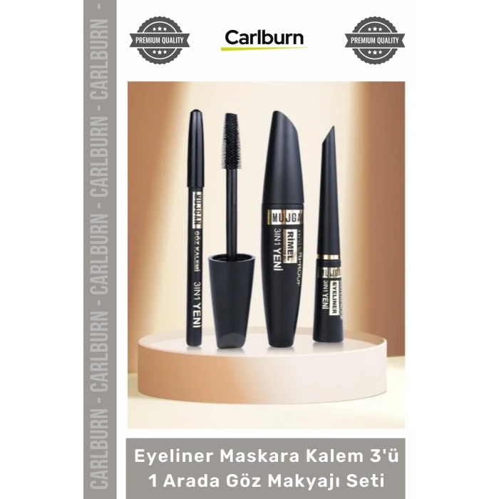 #Kozmetik Siyah Suya Dayanıklı Dolgun Kalıcı Eyeliner Maskara Kalem 3ü 1 Arada Göz Makyajı Seti