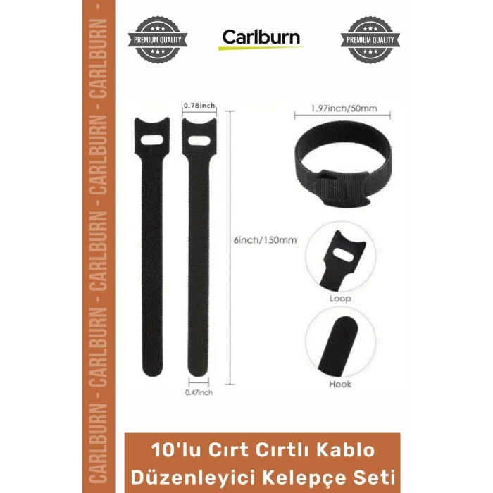 #Organizer Naylon Siyah Çok Amaçlı Organizer Şık 10lu Cırt Cırtlı Kablo Düzenleyici Kelepçe Seti - 15cm