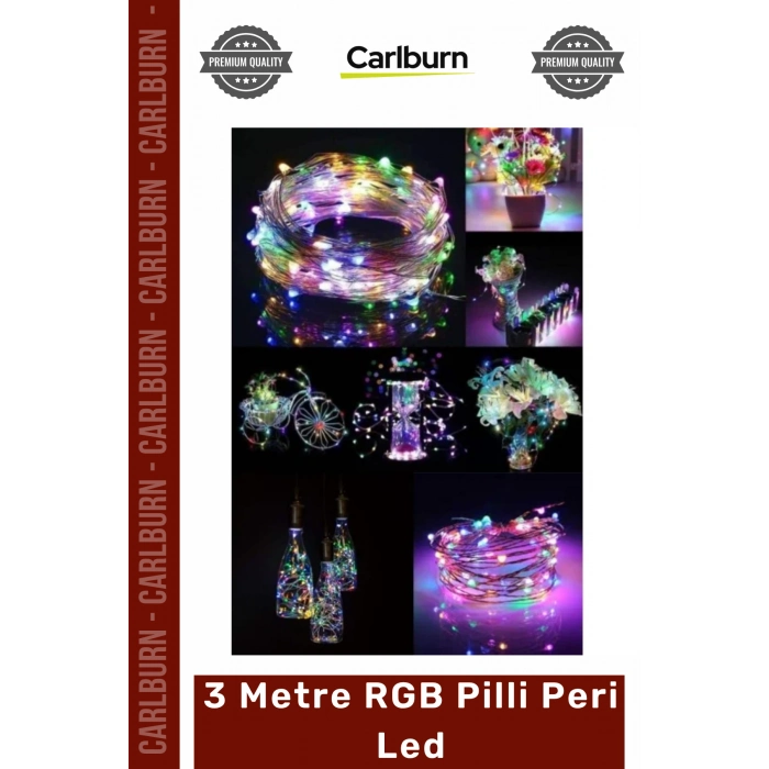 #PeriLed Renkli Dekoratif Bakır Tel Işıklandırma Yılbaşı Süsleme 3 Metre RGB Pilli Peri Led