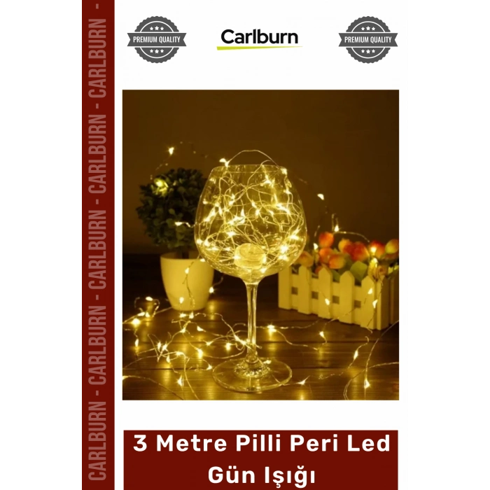 #PeriLed Dekoratif Esnek Bakır Tel Sarı Sıcak Beyaz Aydınlatma 3 Metre Pilli Peri Led Gün Işığı